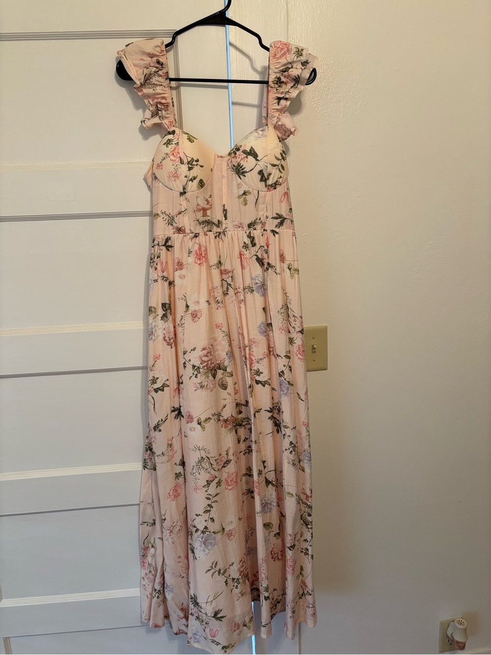 Pink Floral Ruffle-Strap Maxi Dress